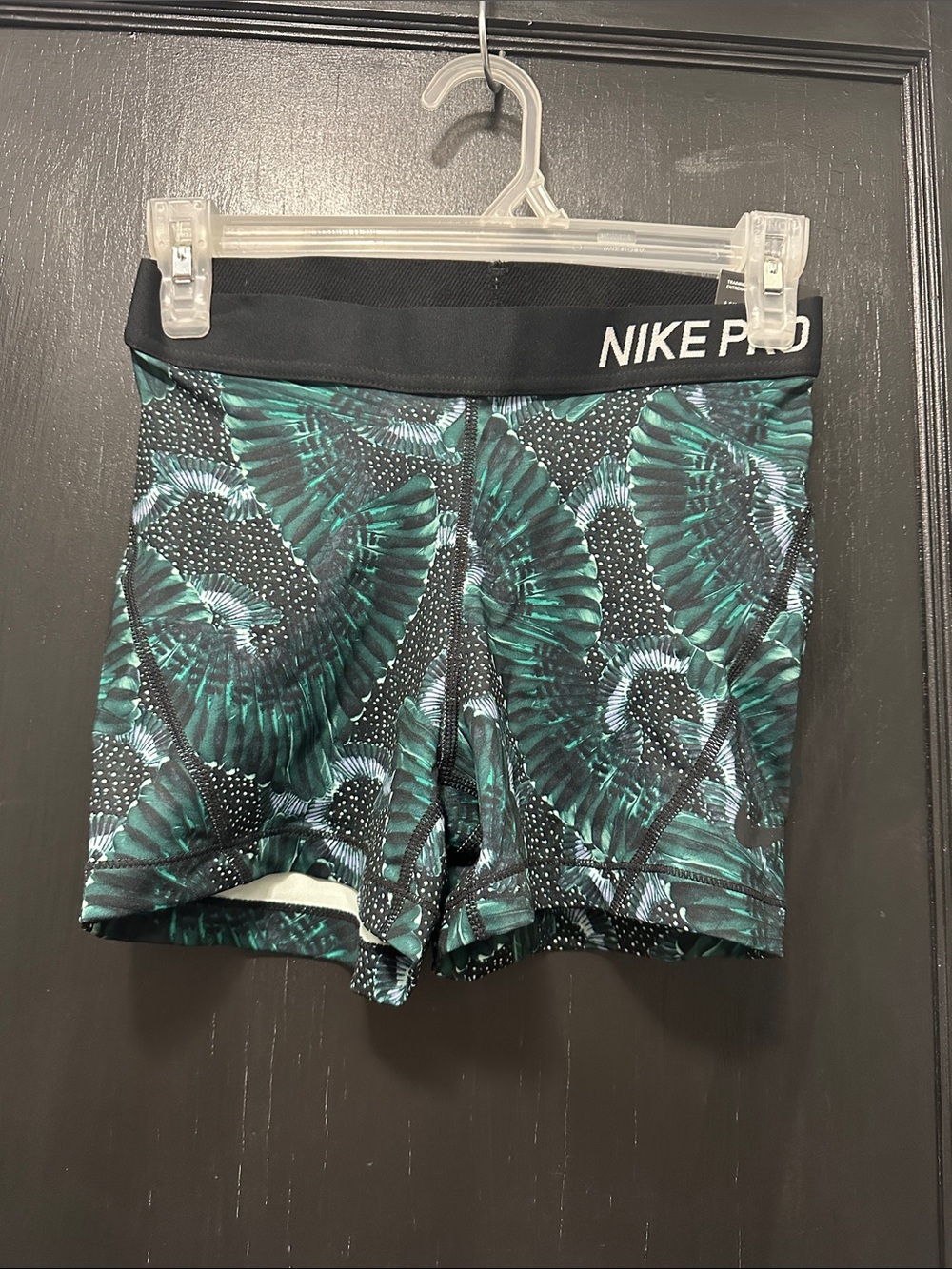 Nike Pro Black and Green Leaf-Print Compression Shorts